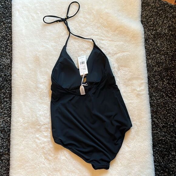 New! Vineyard Vines Halter Open-Back Swimsuit One-Piece Jet Black - Picture 8 of 14
